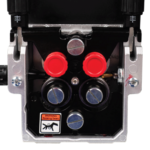 Close-up of gear mechanism with safety warning.