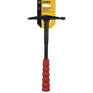 Welding hammer with textured red grip handle
