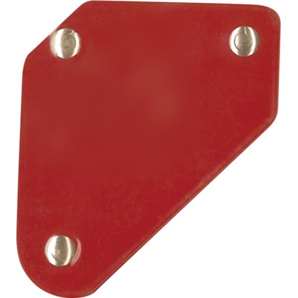 Red plastic piece with metal fasteners