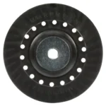 Black circular disc with holes and central hole.