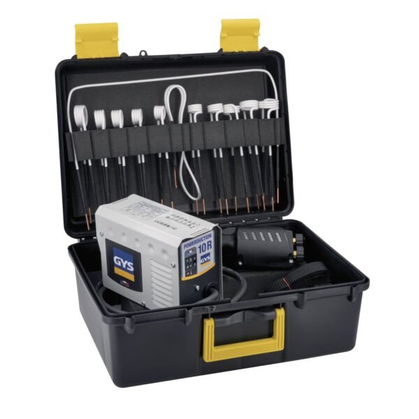 Tools and equipment in a black carrying case.