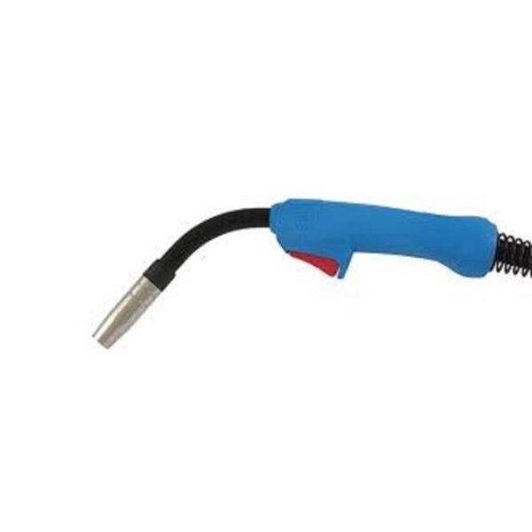 Welding torch with a blue handle.