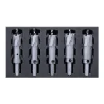 Set of five precision milling tools in foam case