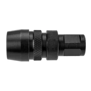 Black precision tool with threaded grip.