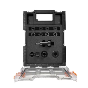 Open tool case with various accessories displayed