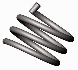 Coiled metal spring with smooth curves.