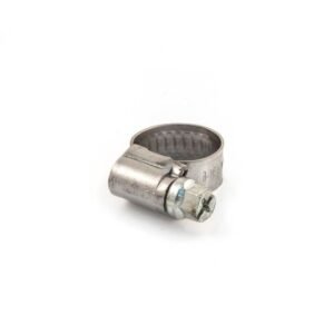 Metal hose clamp for secure fastening.