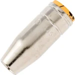 Metallic bullet component with yellow tip