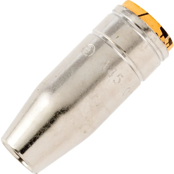 Metallic bullet component with yellow tip