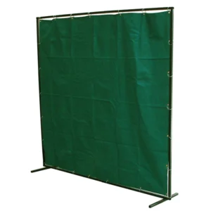 Green backdrop display on metal frame.