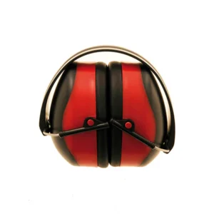 1585-1.webp Red and black ear protection headphones.