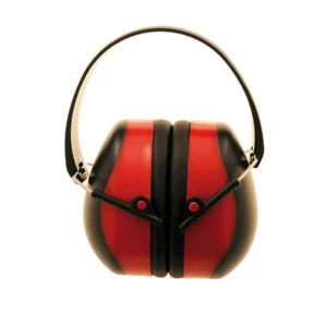 Red and black ear protection headphones