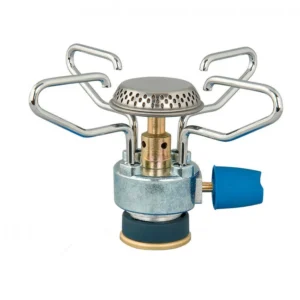 Compact camping stove with metal construction.
