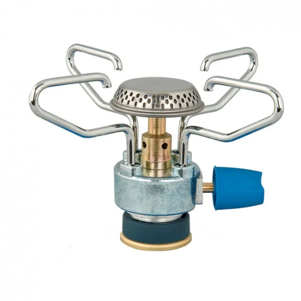 Compact camping stove with metal construction.