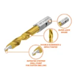 Gold drill bit with detailed features highlighted