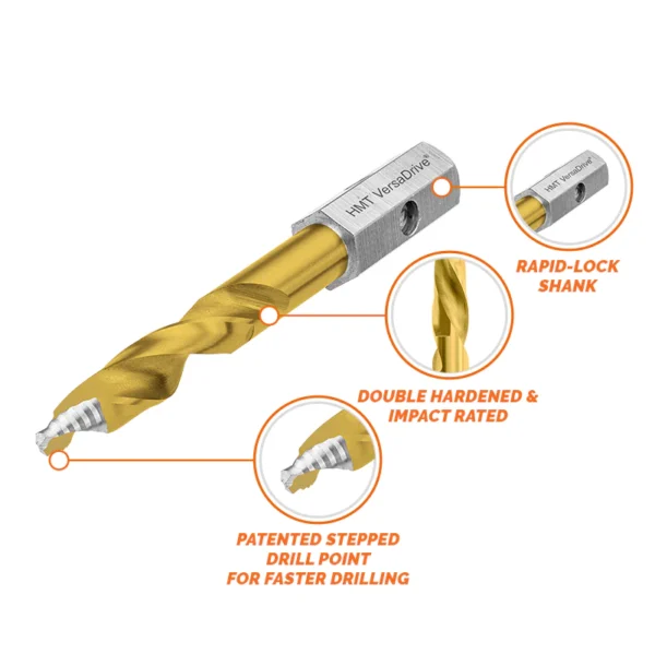 Gold drill bit with detailed features highlighted