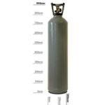 Steel gas cylinder with measurement markings.