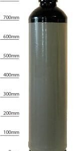 Gas cylinder with measurement scale beside it.