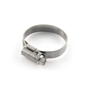 Metal hose clamp for securing hoses tightly.