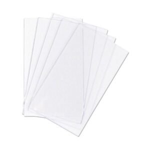 Stack of clear plastic sheets for documents.