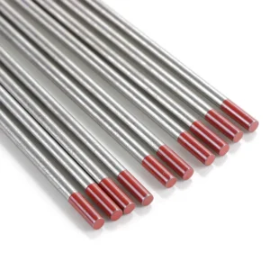 Metal rods with red ends arranged in parallel