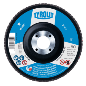 Tyrolit 2-in-1 abrasive wheel for metalworking.