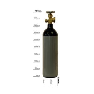 Tall gas cylinder with measurement markings.