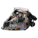 Side view of a decorative motorcycle helmet