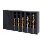 Set of various drill bits in foam organizer
