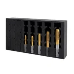 Set of five gold-coated tap tools in storage.