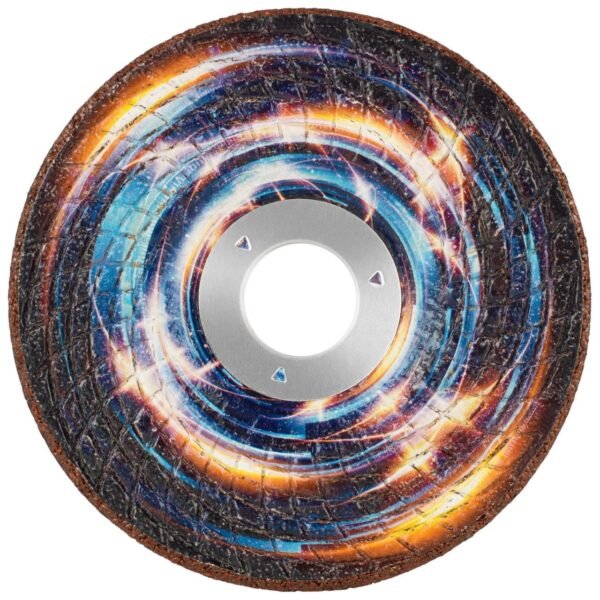 Colorful circular design with a central hole.