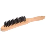 Wooden hairbrush with black bristles.