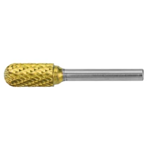 Metal rotary tool bit with textured yellow tip