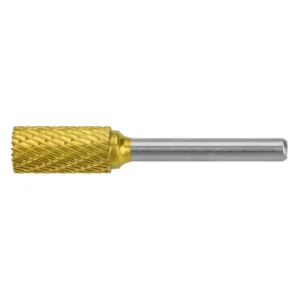 Gold-coated rotary file with metal shank.