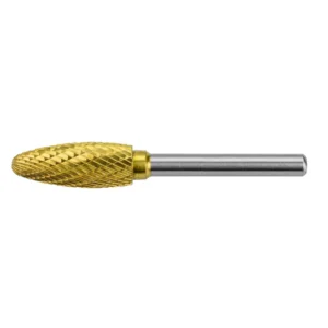 Metalworking tool with a gold-tipped cutting head.
