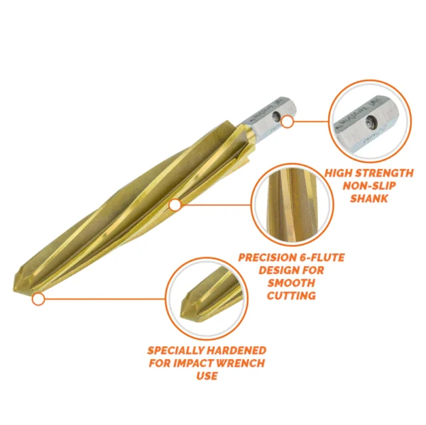 High-strength drill bit with precision design features.