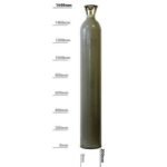 Tall gas cylinder with measurement markings.