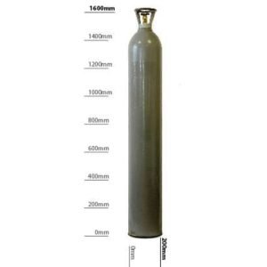 Tall gas cylinder with measurement markings.
