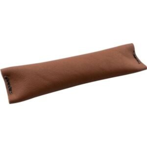 Brown leather object, smooth texture.