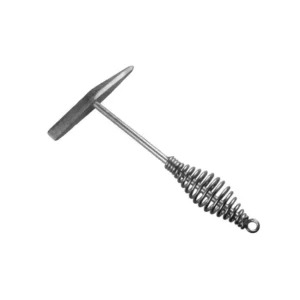 Metal tool with a pointed end and spring handle.