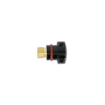 Black connector with gold threading and rubber seal
