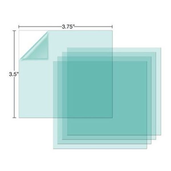 Stack of transparent colored sheets with dimensions