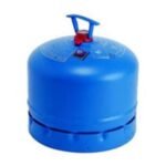Blue gas cylinder with red valve