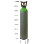 Green and gray gas cylinder with measurement markings