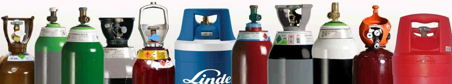 Various industrial gas cylinders lined up