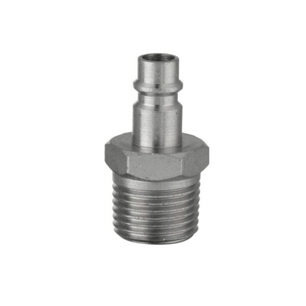Metal fitting with threaded and barbed ends