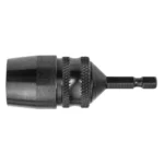 Close-up of a black drill chuck tool.