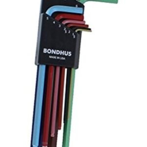 Assorted colored hex keys in convenient holder.