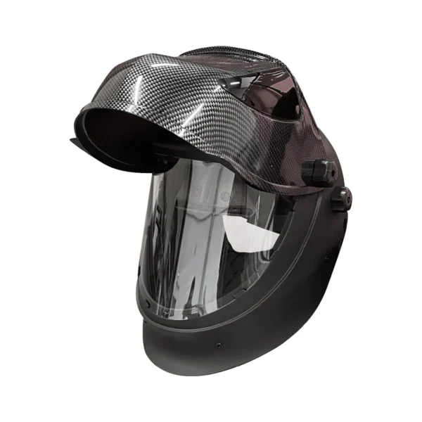 Close-up of a protective welding helmet.