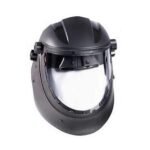 Protective black welding helmet with clear visor